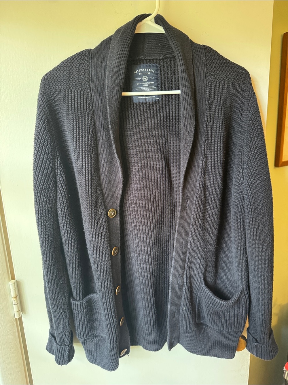 American Eagle Outfitters Men’s Nacu Shawl-Collar Button-Up Cardigan